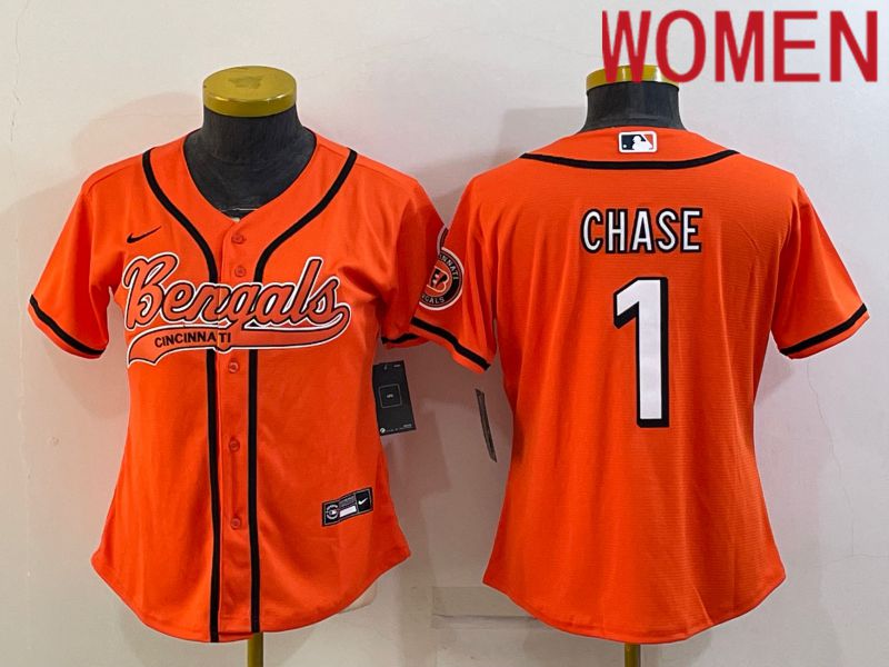 Women Cincinnati Bengals #1 Chase Orange 2022 Nike Co branded NFL Jerseys->women nfl jersey->Women Jersey